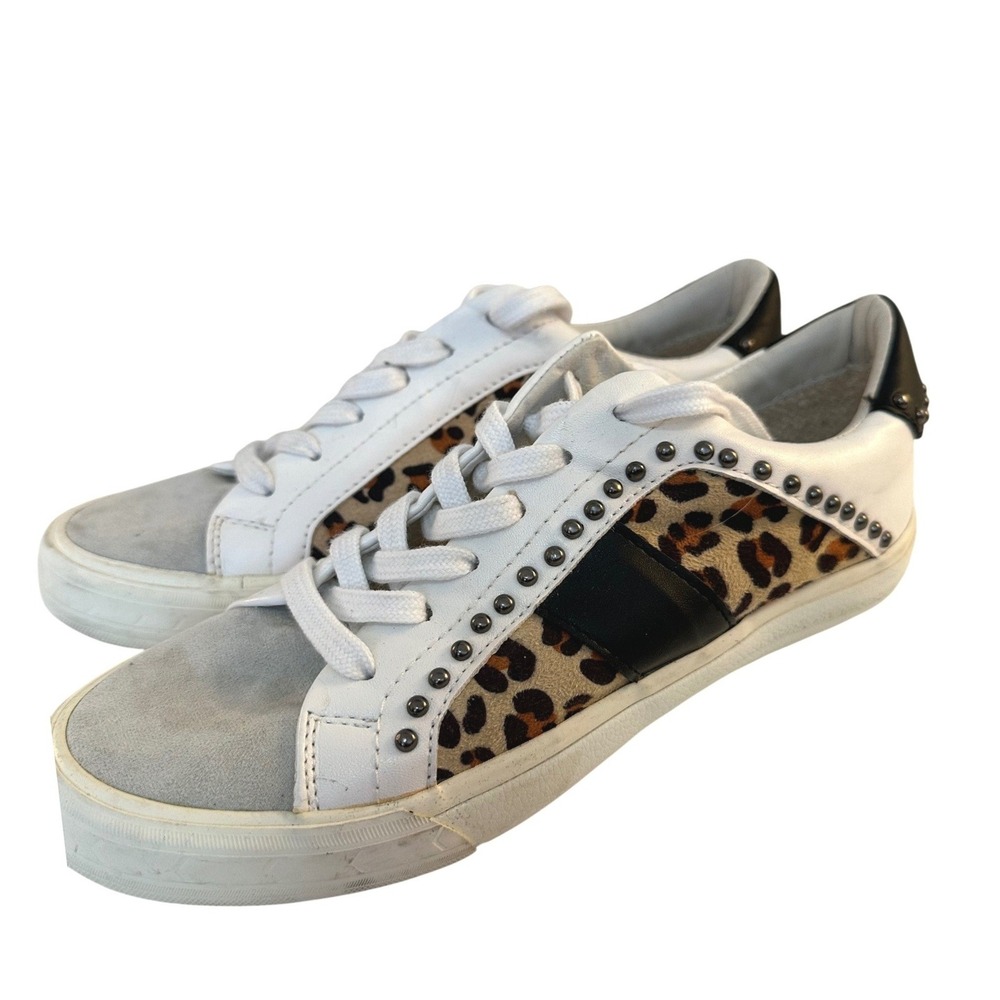 Vintage Havana Dayna Women's White Leopard Studded Low Top Sneakers Size 8.5